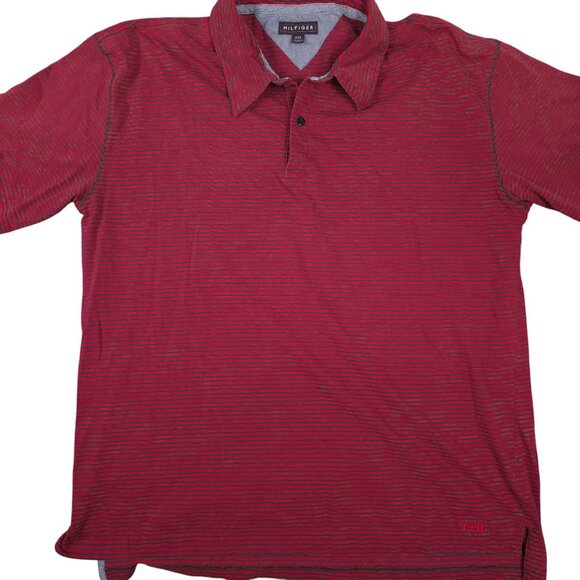 Tommy Hilfiger Mens Red & Black Striped Polo Shirt XXL 100% Cotton Rare Tag - Picture 1 of 7